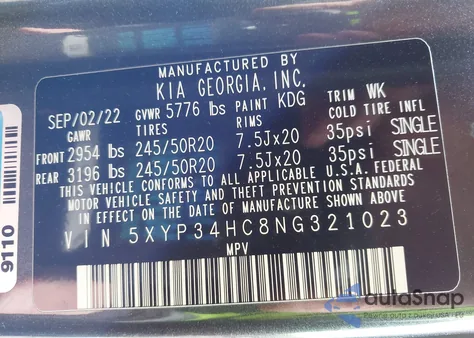 2022 Kia Telluride Ex from USA, damaged, VIN 5XYP34HC8NG321023